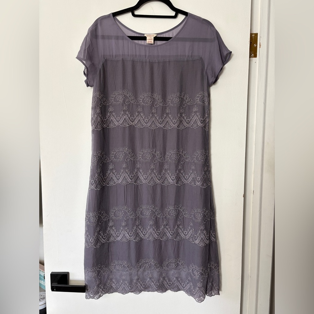 Sundance Silk Dress Medium‎ Purple Embroidered Lace Boho Cottagecore Flowy